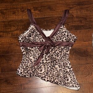 SHEIN Leopard Print Camisole with Brown Tie